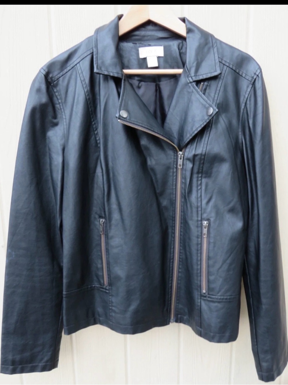 LOFT Black Leather Asymmetric Moto Jacket